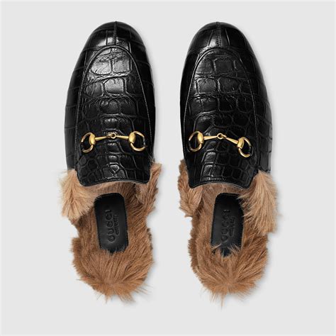 gucci leather slipper peyton|Gucci crocodile slippers.